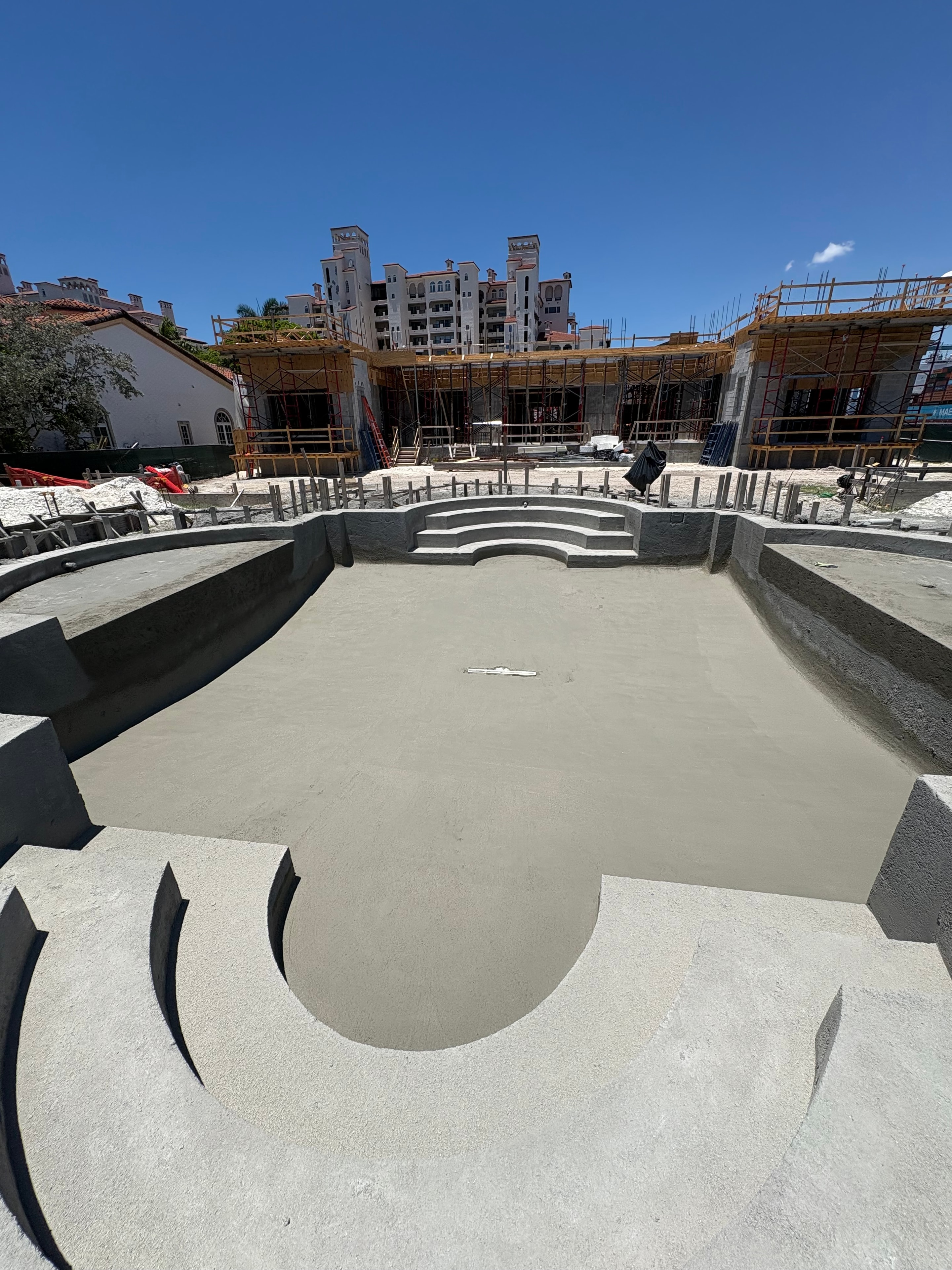 Commercial gunite pool shell under construction